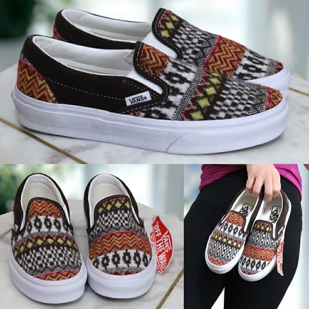 VANS CLASSIC SLIP ON Fair Isle Brown Multi Sneakers Shoes Size 4 Men 5.5 Women